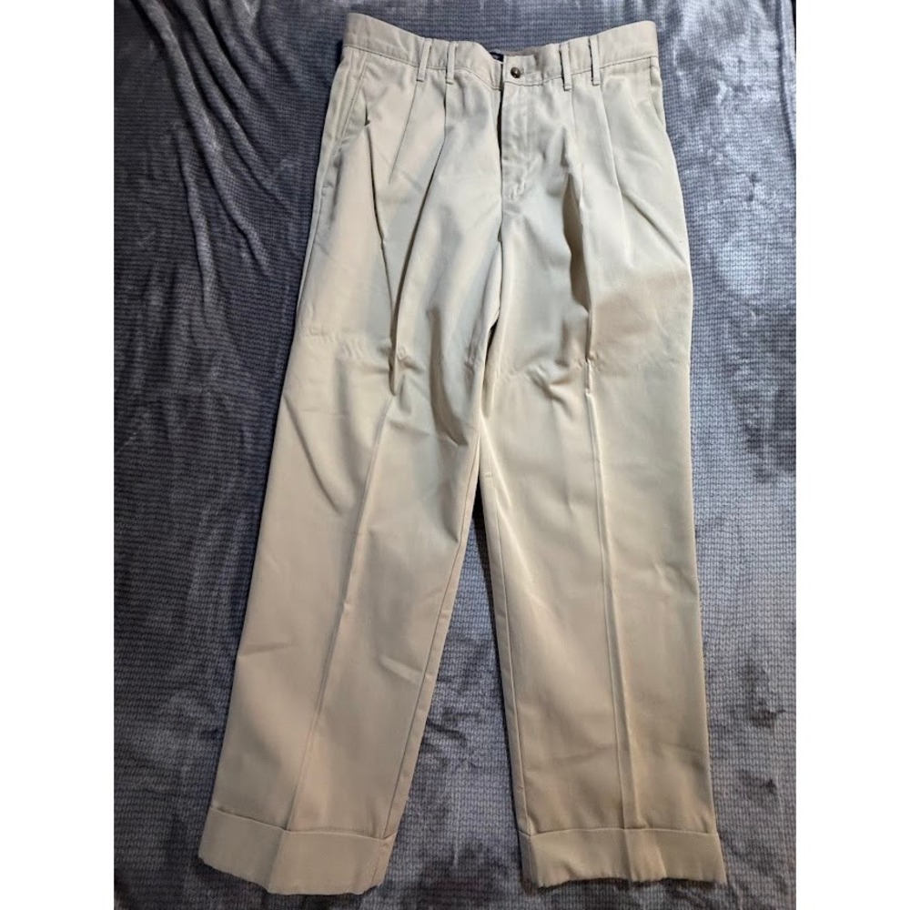 Vintage Dockers Mens Pleated Khaki Pants Straight Leg Cuffed Tan Trousers 34X29